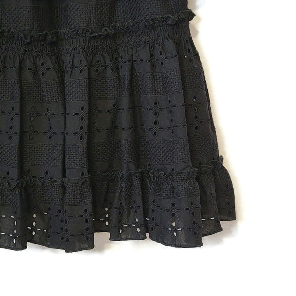 SHOL Los Angeles Eyelet Ruffle Dress Tiered Black Mini Dress Boho Party Size 14 - Picture 9 of 16